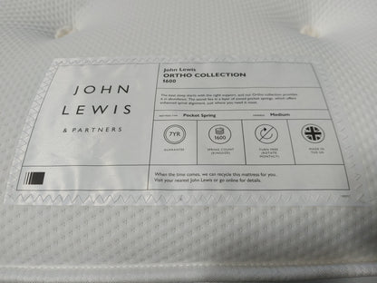 John Lewis Ortho Pocket Collection 1600 Pocket Spring Mattress Medium Tension Super King Size
