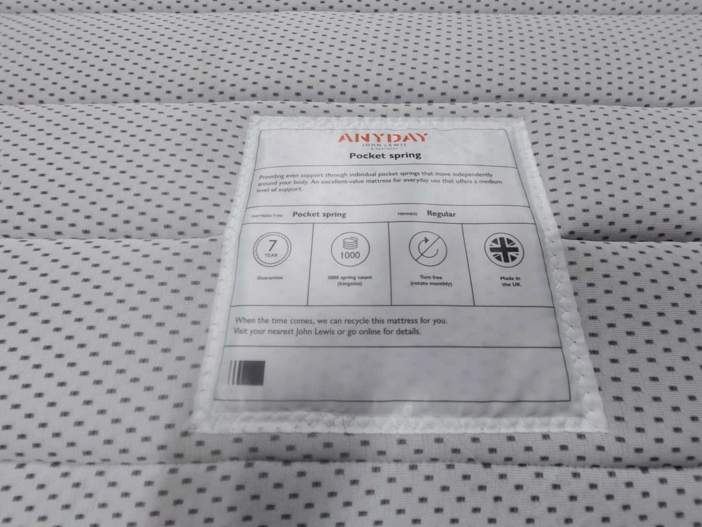 John Lewis Pocket Spring Mattress, Regular Tension, King Size