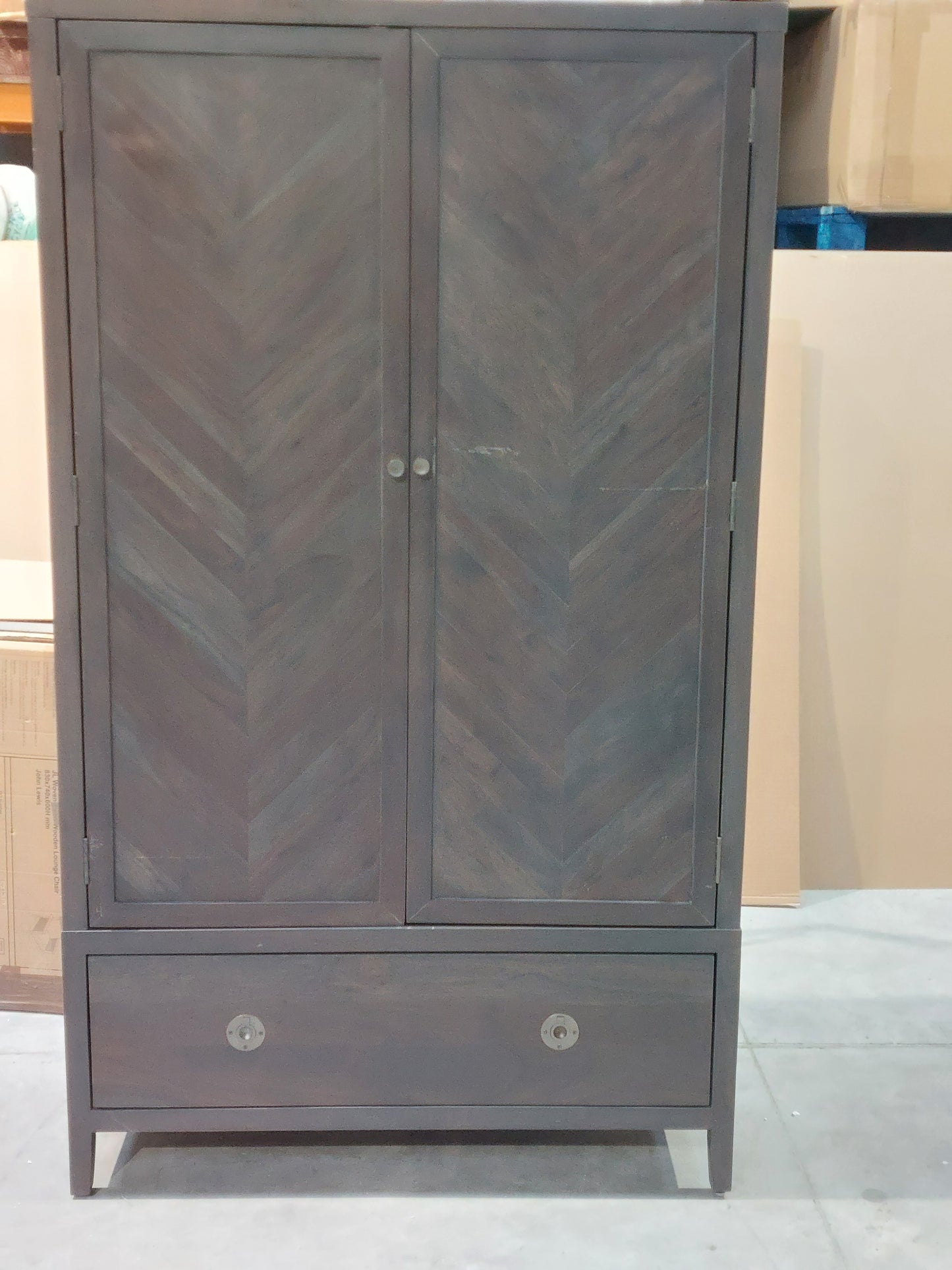 John Lewis Padma Double Wardrobe with 1 Drawer, Grey acacia /Brass