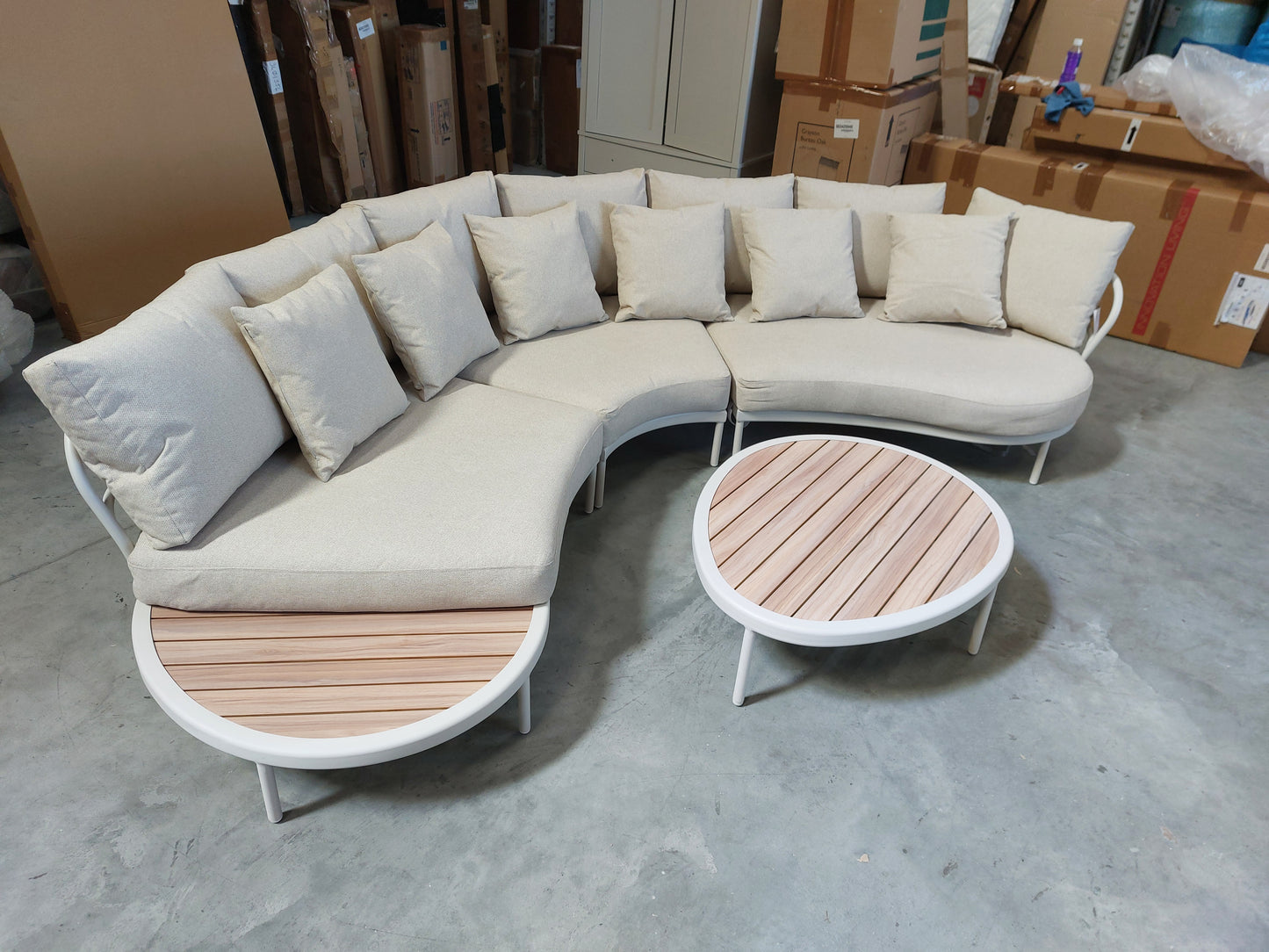 John Lewis Lozenge 5-Seater Modular Curved Garden Sofa & Coffee Table Set, Cream