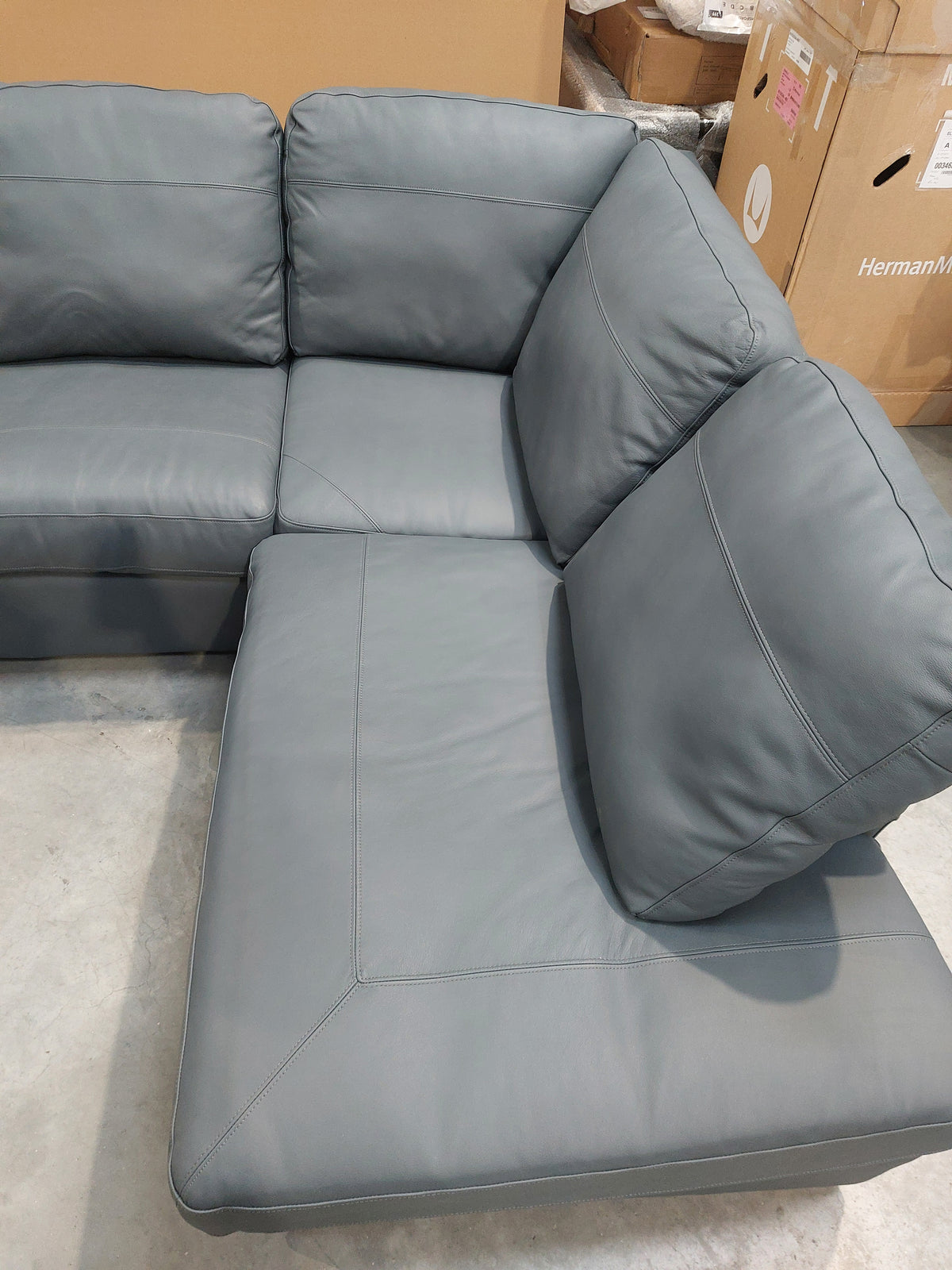 John Lewis Camden RHF Chaise Corner Leather Sofa, Dark Leg, Matt Navy