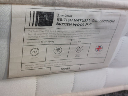 John Lewis Super King Size mattress Wool 5750 Mattress, Firmer Tension