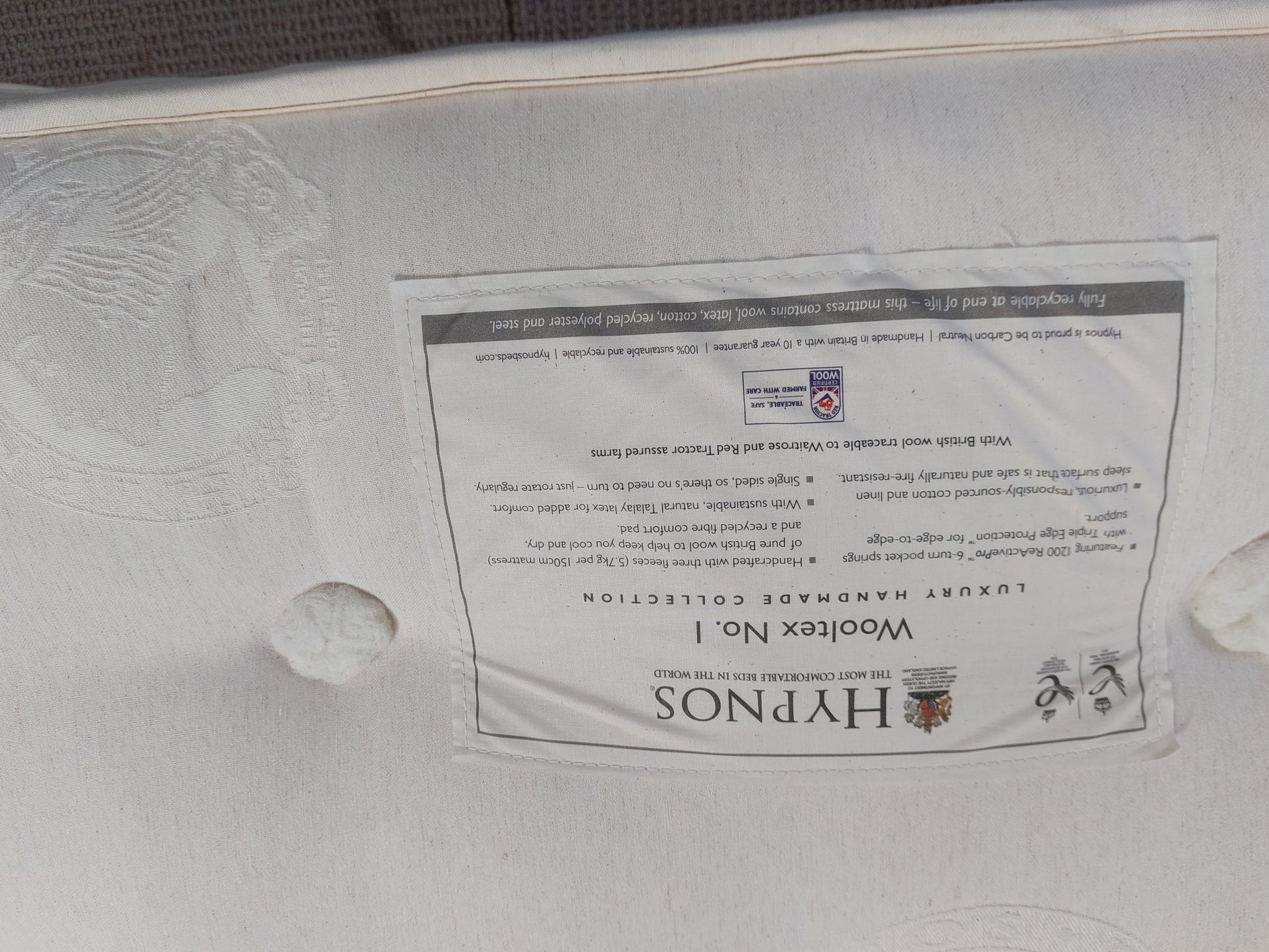 Hypnos Mattress Wooltex No.1 Pocket Spring , Medium Tension, Double