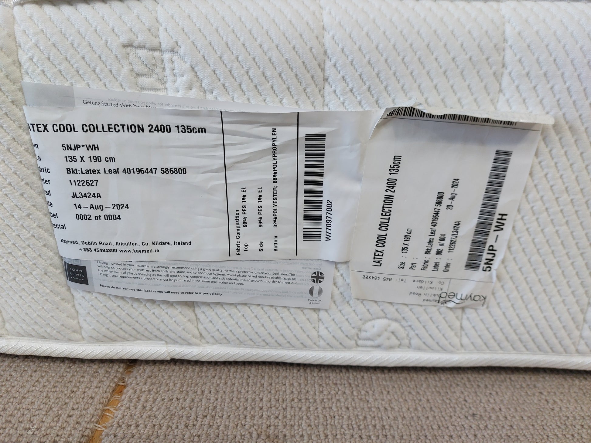 John Lewis Latex Cool Collection 2400 Pocket Spring Mattress, Medium/Firm Tension, Double