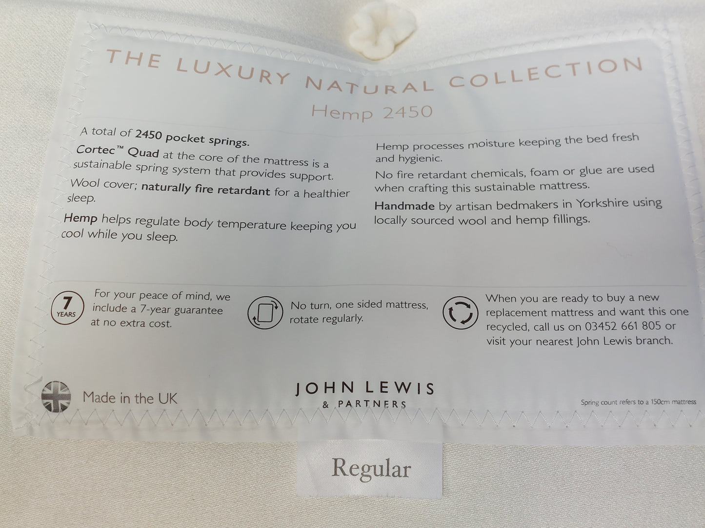 John Lewis Natural Collection Hemp 2450 Mattress King Size Regular