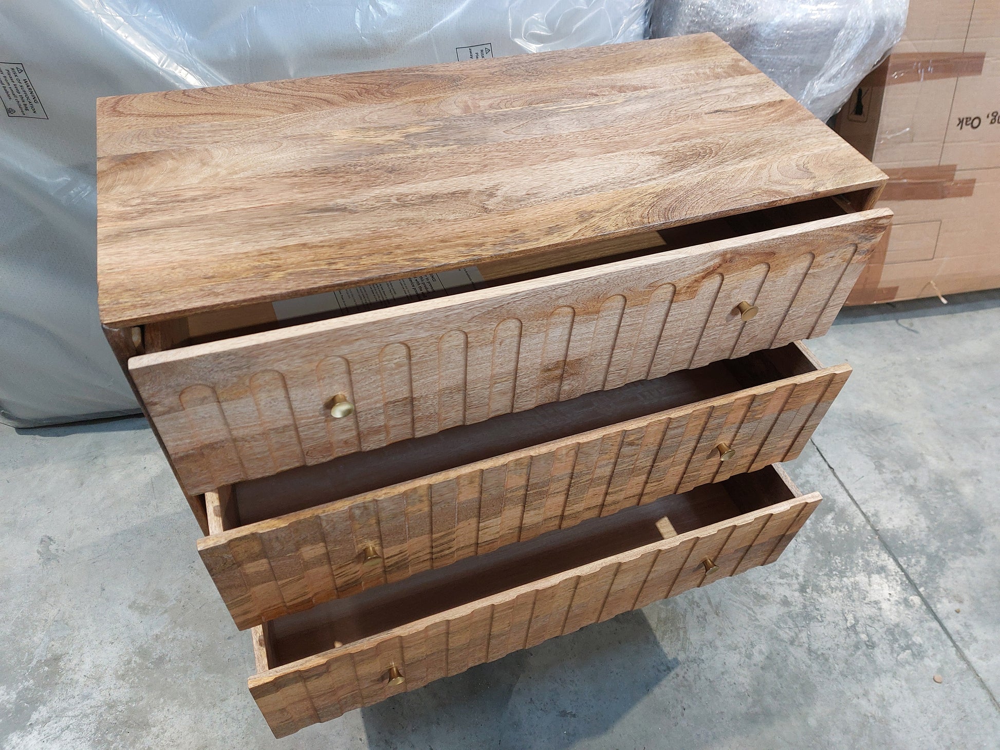 John Lewis Groove Mango Wood 3 Drawer Chest, Natural