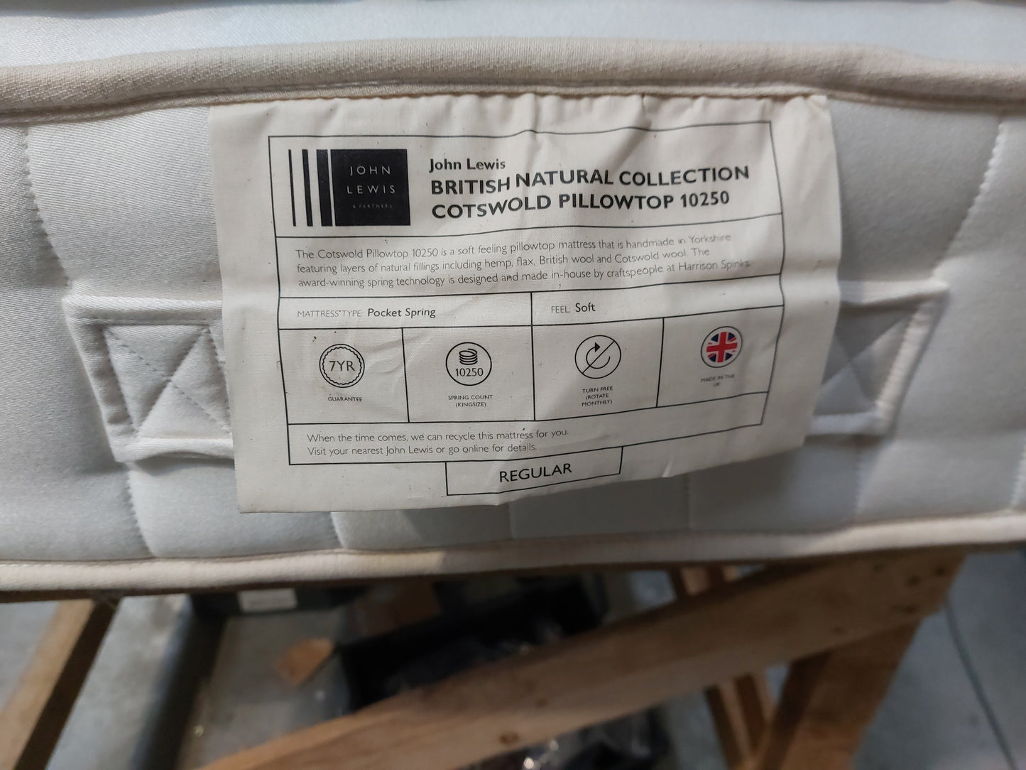 John Lewis British Natural Collection Cotswold Pillowtop 10250 Zip Link Mattress Regular Tension Super King Size