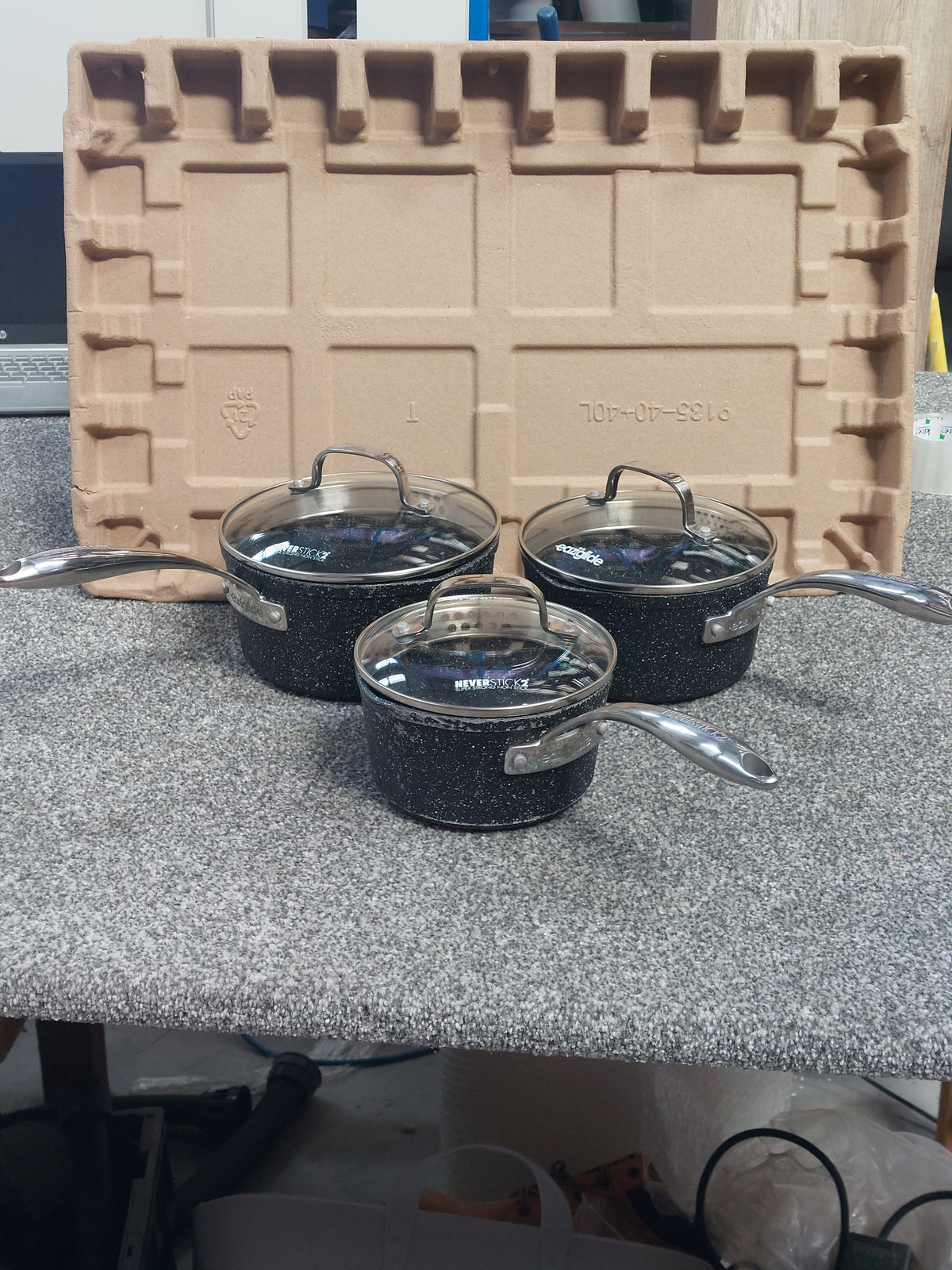 Eaziglide Neverstick2 Aluminium Non-Stick Saucepan Set with Lids, 3 Piece