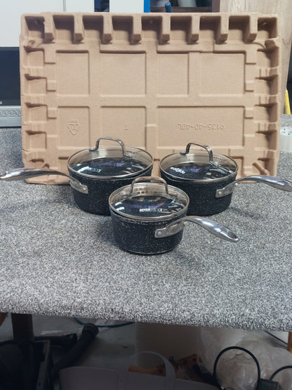 Eaziglide Neverstick2 Aluminium Non-Stick Saucepan Set with Lids, 3 Piece