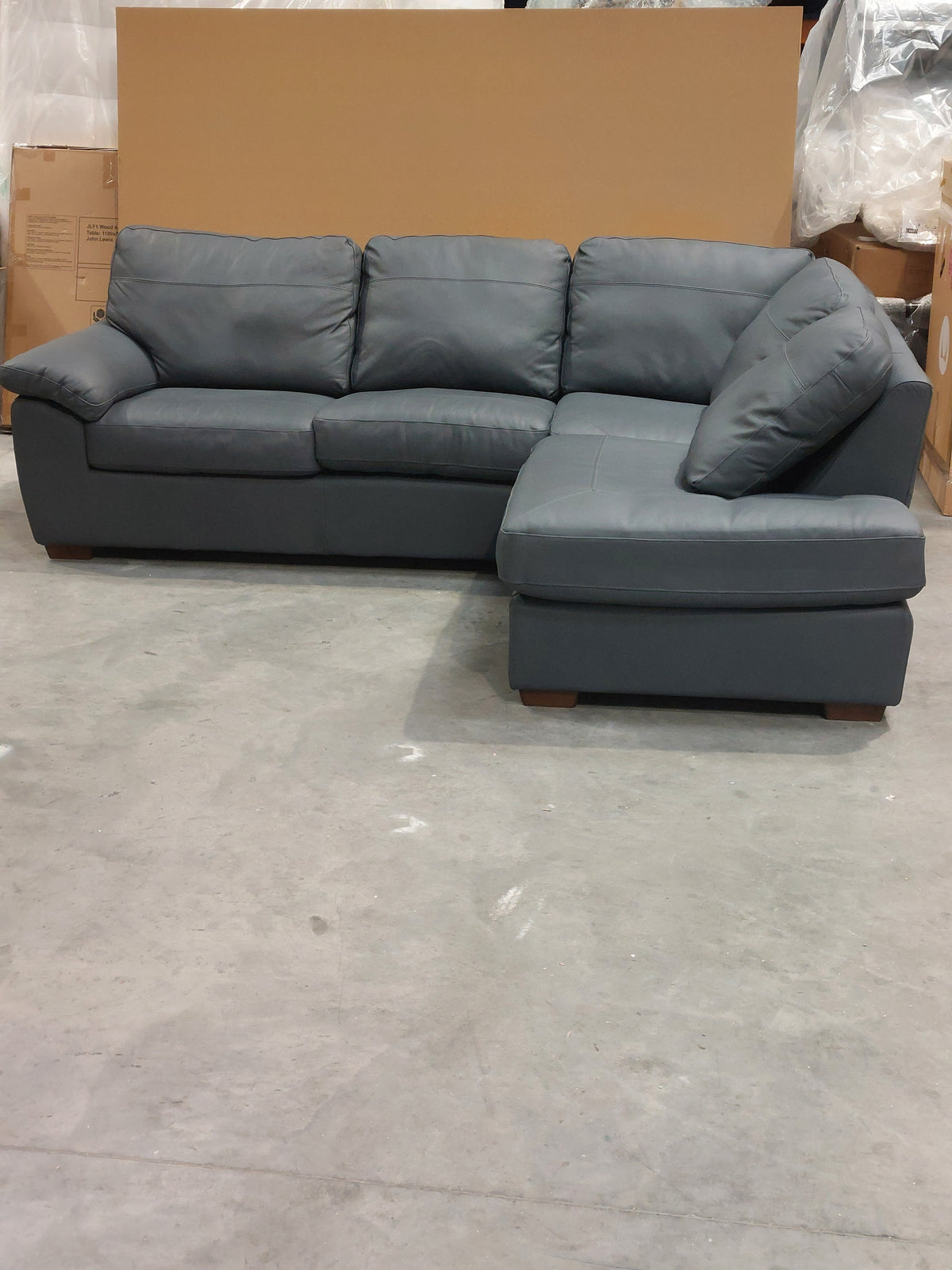 John Lewis Camden RHF Chaise Corner Leather Sofa, Dark Leg, Matt Navy