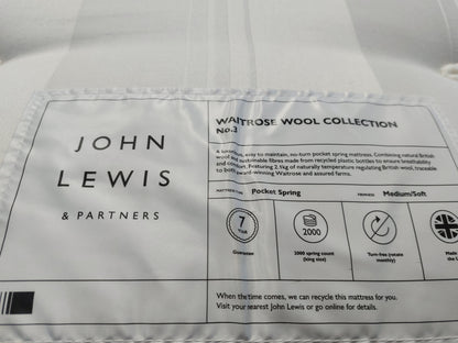 John Lewis Mattress  Waitrose Wool NO. 3 Pocket Spring Soft/Medium King Size