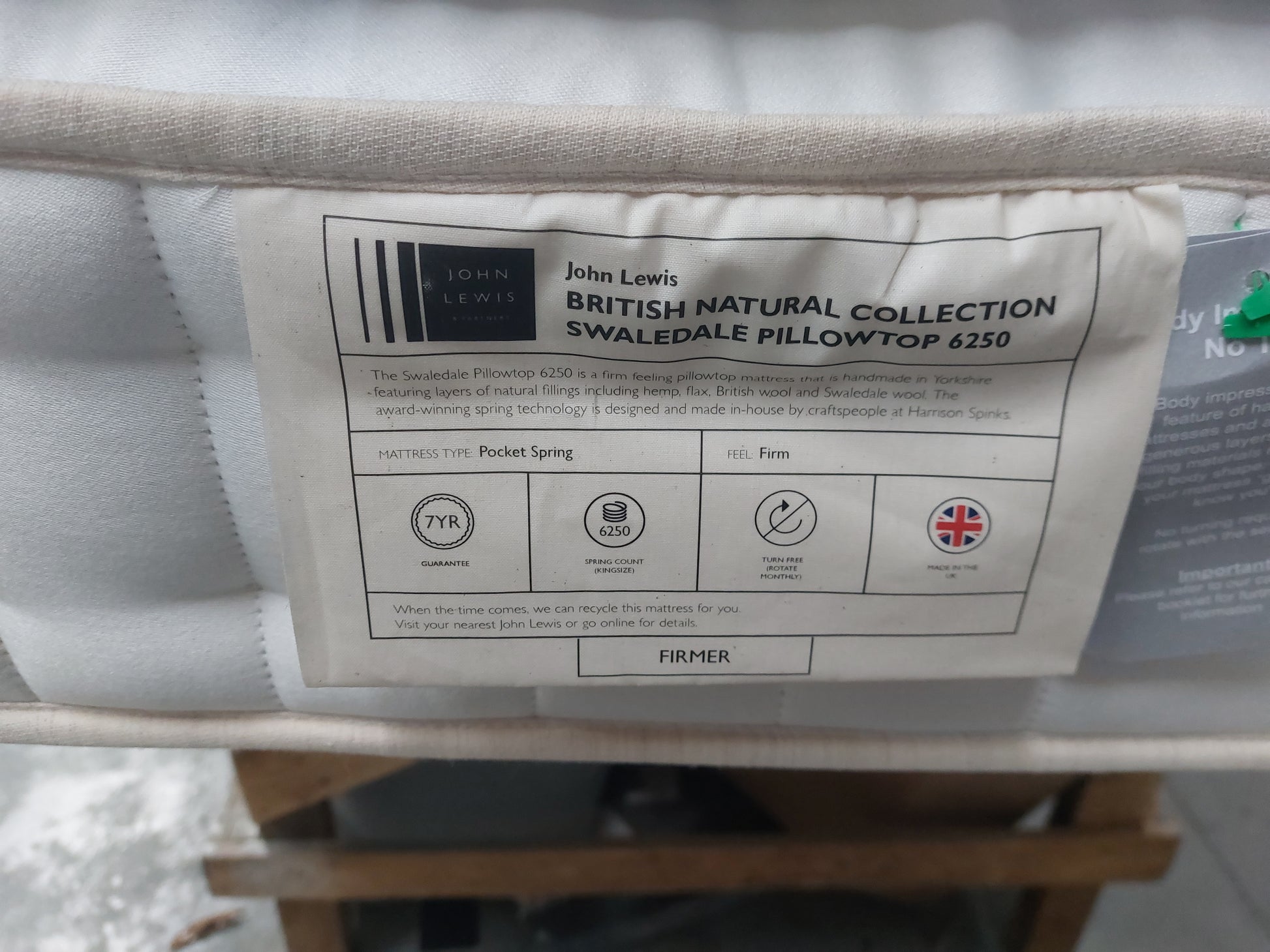 List - John Lewis British Natural Collection Swallowdale Pillowtop 6250 Firmer