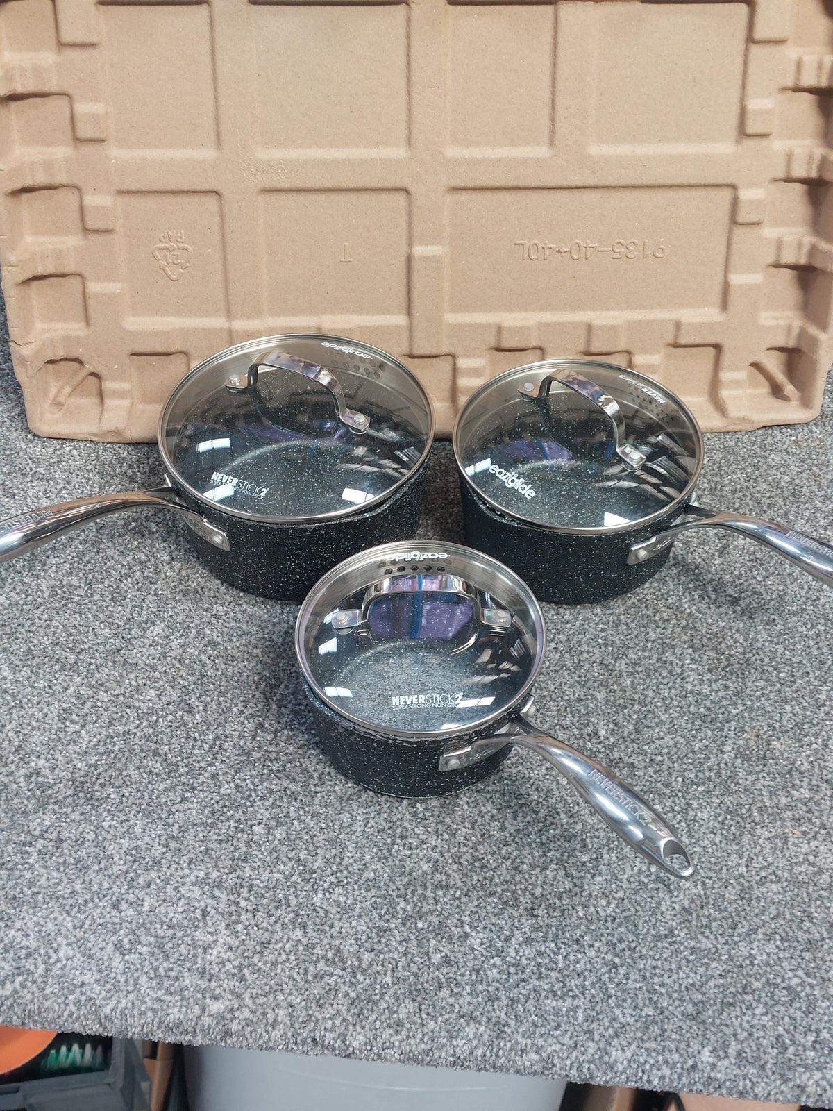 Eaziglide Neverstick2 Aluminium Non-Stick Saucepan Set with Lids, 3 Piece