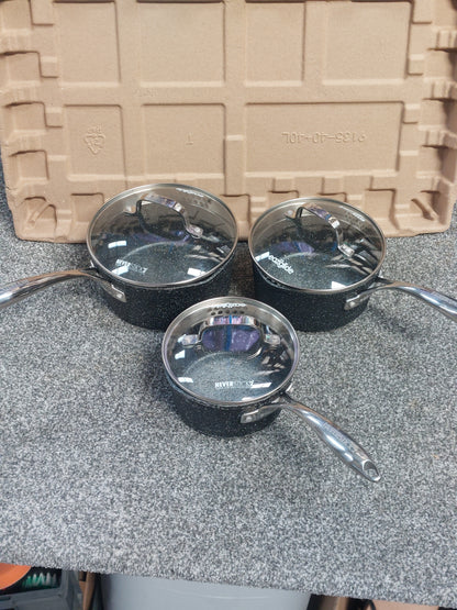 Eaziglide Neverstick2 Aluminium Non-Stick Saucepan Set with Lids, 3 Piece