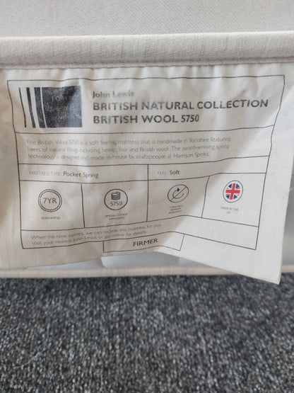 John Lewis British Natural Collection Wool 5750 Zip Link Mattress, Firmer Tension, King Size
