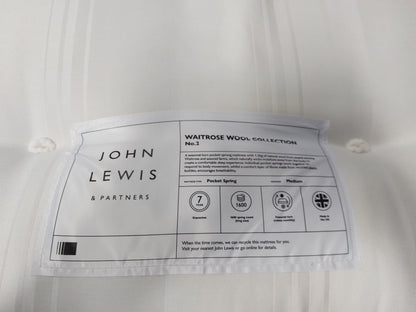 John Lewis Waitrose Wool NO. 2 Pocket Spring Mattress, Medium Tension, Double