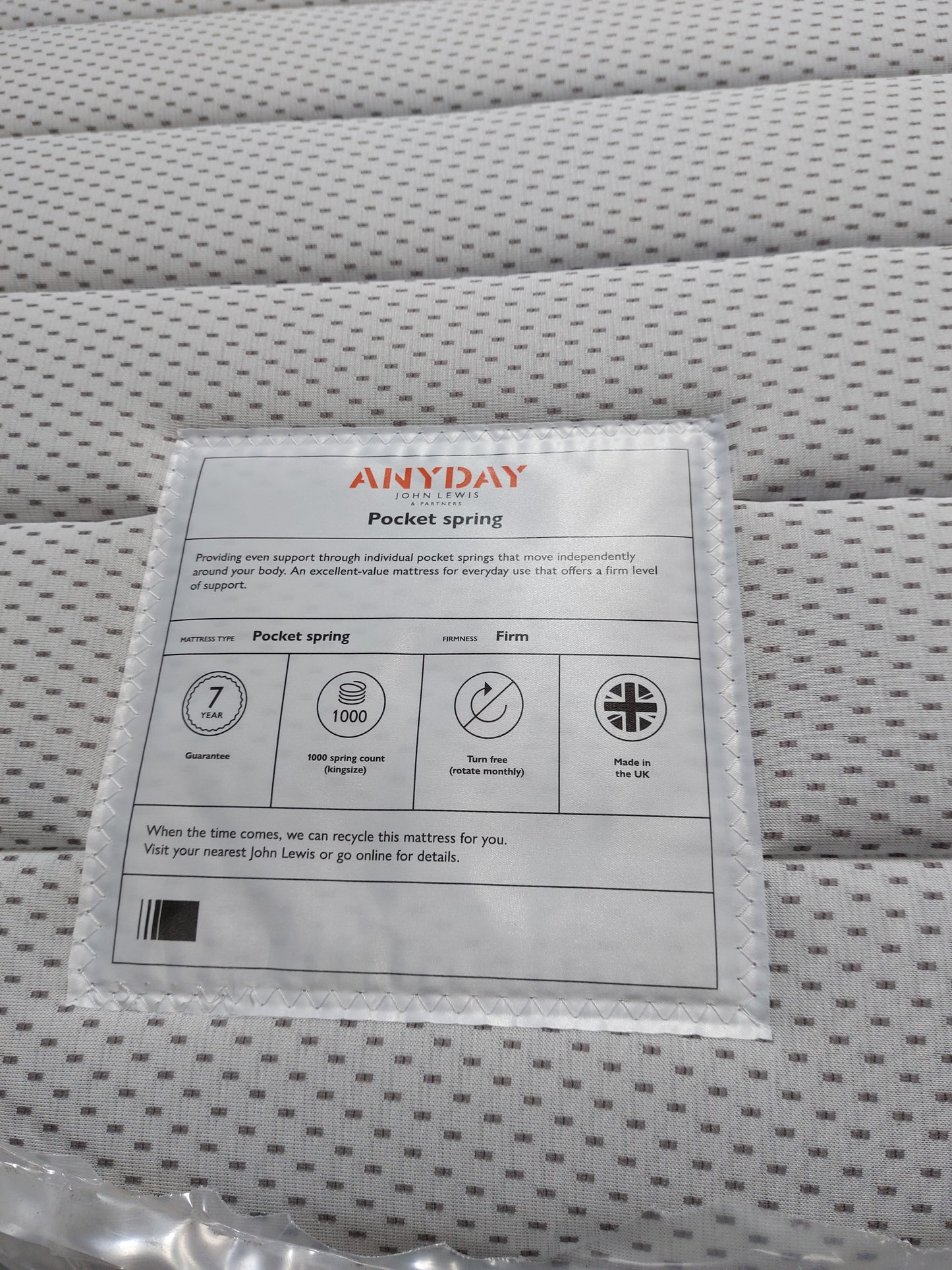 John Lewis ANYDAY John Lewis Pocket Spring Mattress, Firm Tension, Single