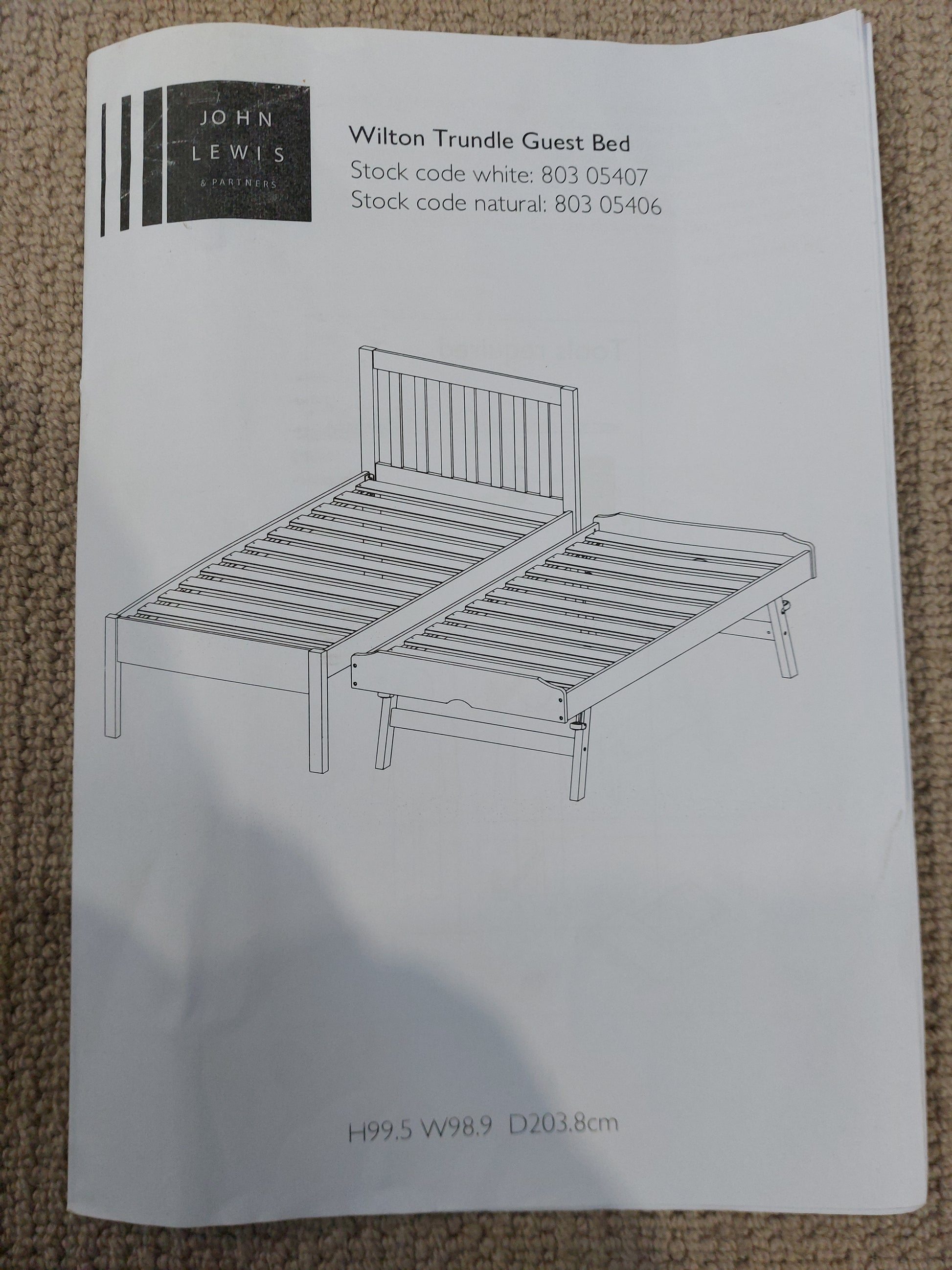 John Lewis Wilton Trundle Guest Bed Frame Single White