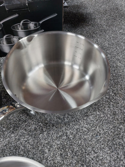 John Lewis 'The Pan' Stainless Steel Uncoated Saucepan Only Set, 3 Piece (No Lids Included)