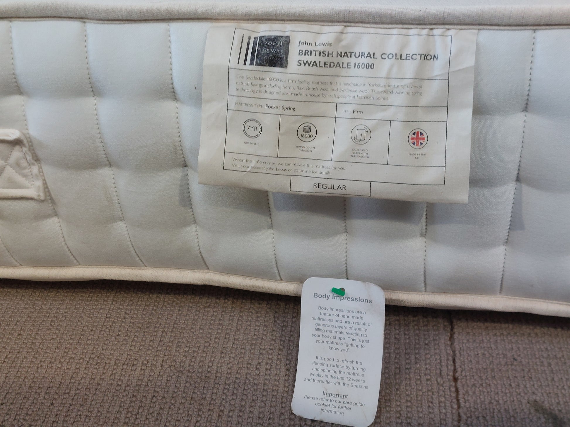 John Lewis British Natural Collection Swaledale 16000 Mattress, Regular Tension, King Size