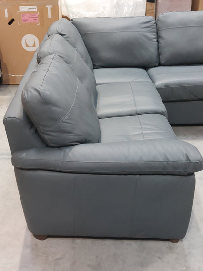 John Lewis Camden RHF Chaise Corner Leather Sofa, Dark Leg, Matt Navy