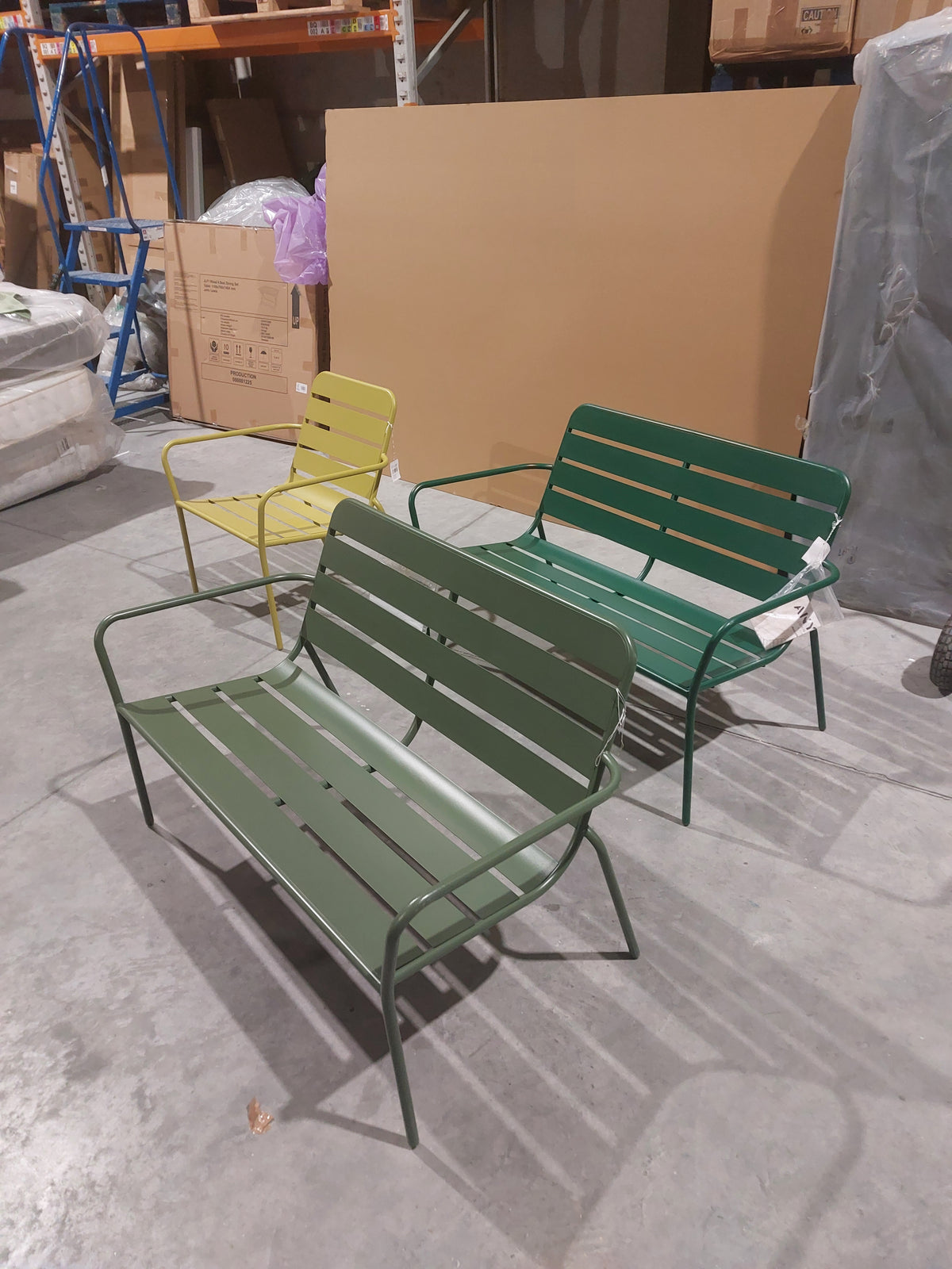 John Lewis Tri-Colour Metal Garden Furniture Set  2 Benches & 1 Armchair