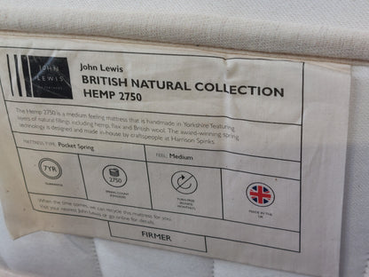 John LewisHemp 2750 Mattress, Firmer Tension, Super King Size