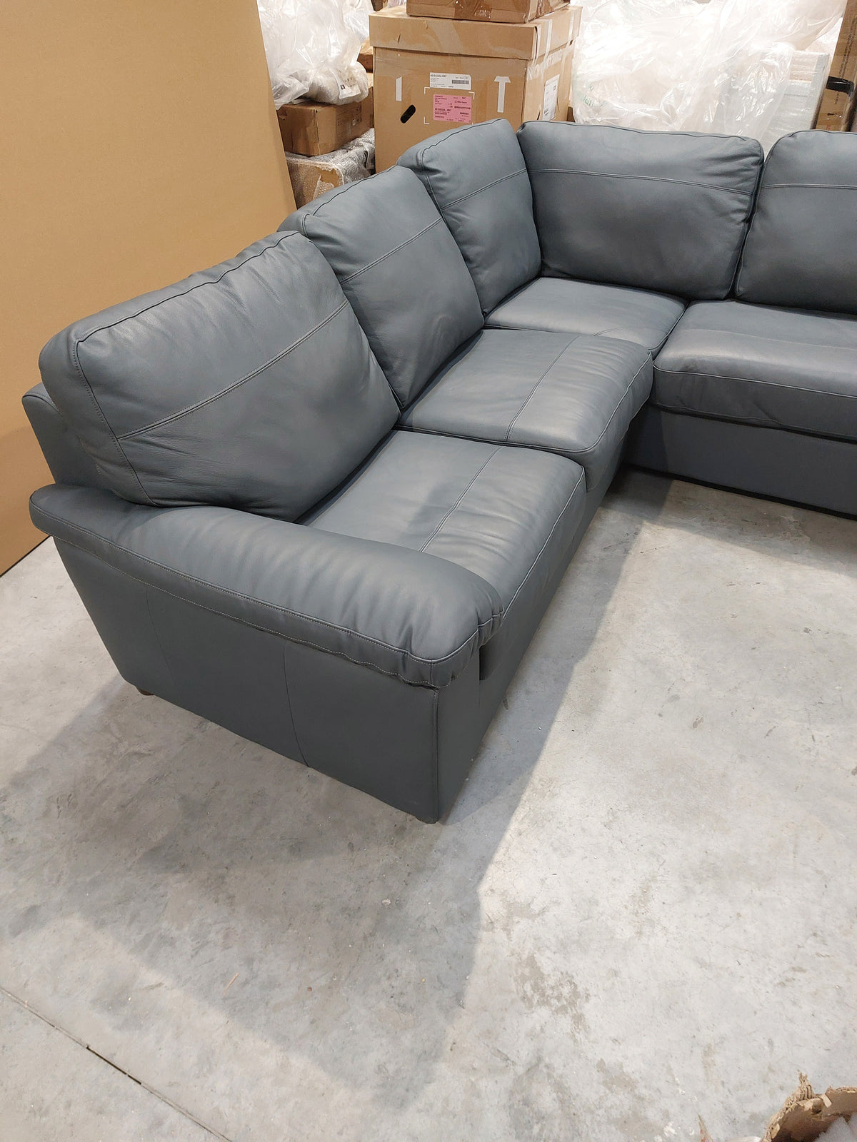 John Lewis Camden RHF Chaise Corner Leather Sofa, Dark Leg, Matt Navy