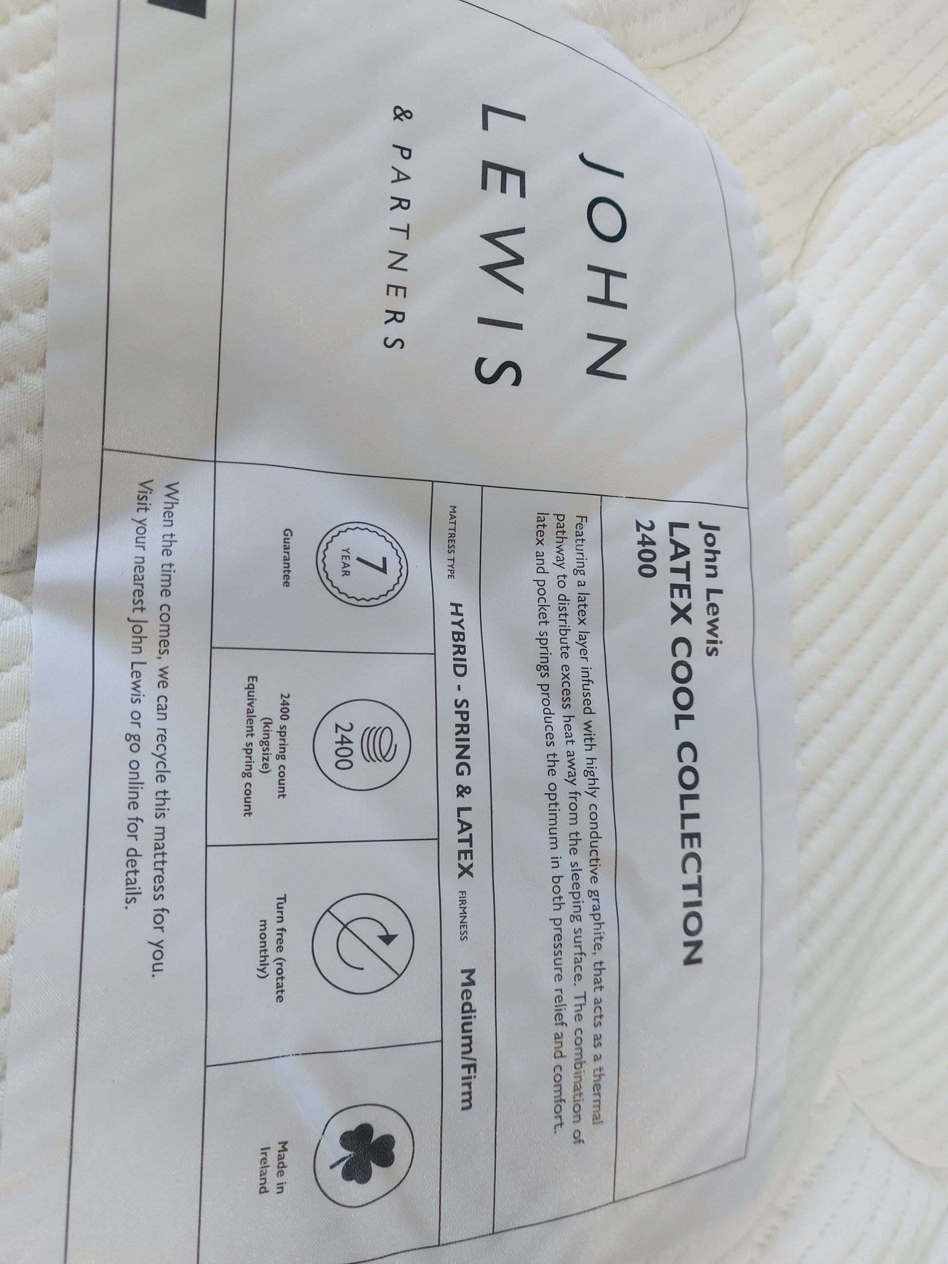 John Lewis Latex Cool Collection 2400 Pocket Spring Mattress, Medium/Firm Tension, Double
