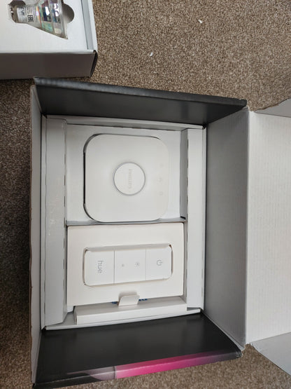 Philips Hue White and Colour Ambiance Wireless Lighting LED Starter Kit with 3x GU10 Bulbs with Bluetooth, Dimmer Switch & Bridge