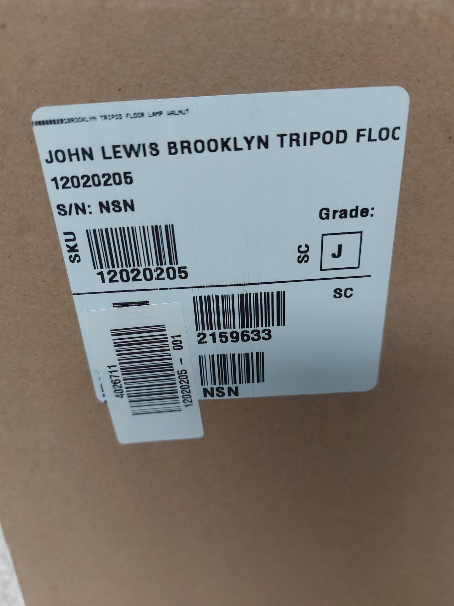 John Lewis Brooklyn Tripod Floor Lamp Light