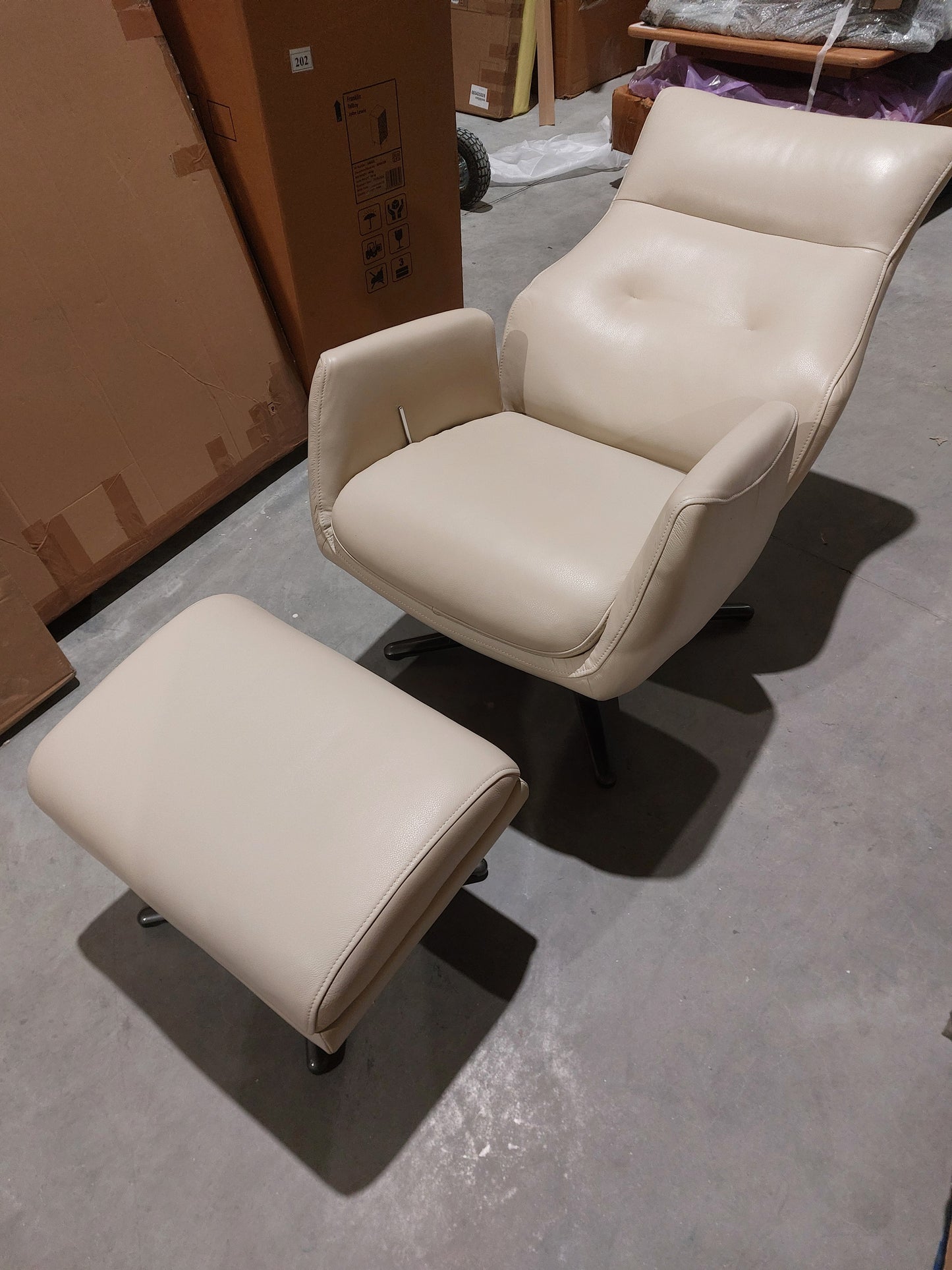 List - John Lewis Ease Leather Recliner Armchair and Footstool, Stone Leather