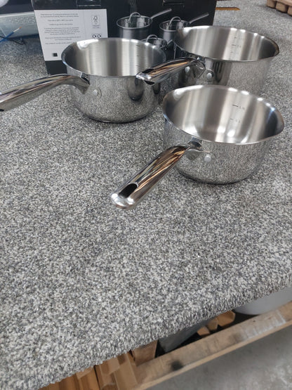 John Lewis 'The Pan' Stainless Steel Uncoated Saucepan Only Set, 3 Piece (No Lids Included)