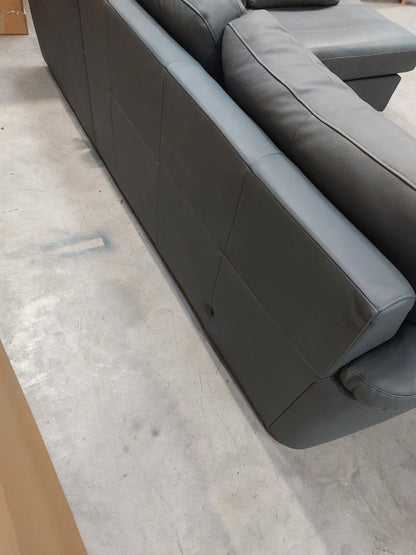 John Lewis Camden RHF Chaise Corner Leather Sofa, Dark Leg, Matt Navy