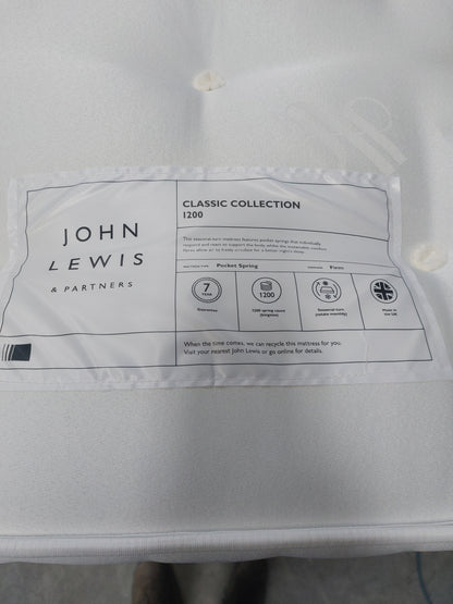 John Lewis Classic Collection 1200 Pocket Spring Mattress, Firm Tension, Small Double