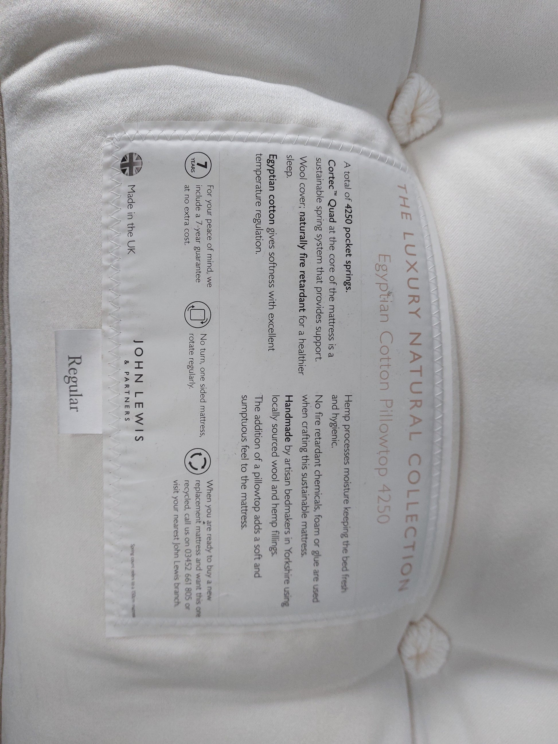 John Lewis Luxury Collection Egyptian Cotton Pillowtop 4250 King Mattress Regular