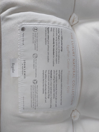 John Lewis Luxury Collection Egyptian Cotton Pillowtop 4250 King Mattress Regular