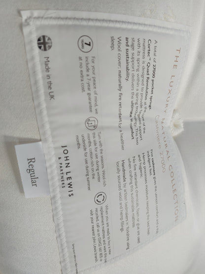 JOHN LEWIS Cashmere 27000 Mattress ZIP LINK REGULAR Super king Pocket