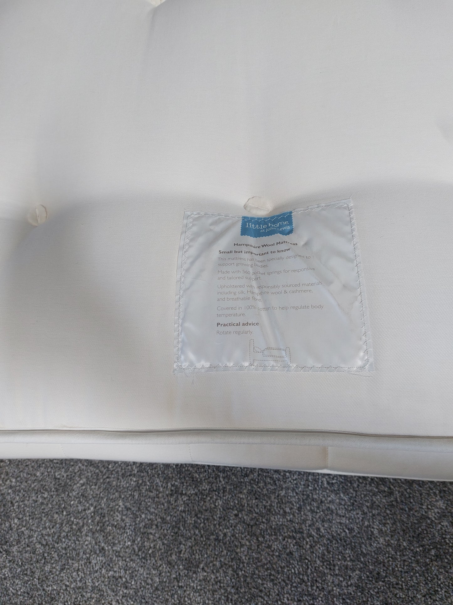 John Lewis Kids Mattress Hampshire Luxury Wool  Medium Tension Single