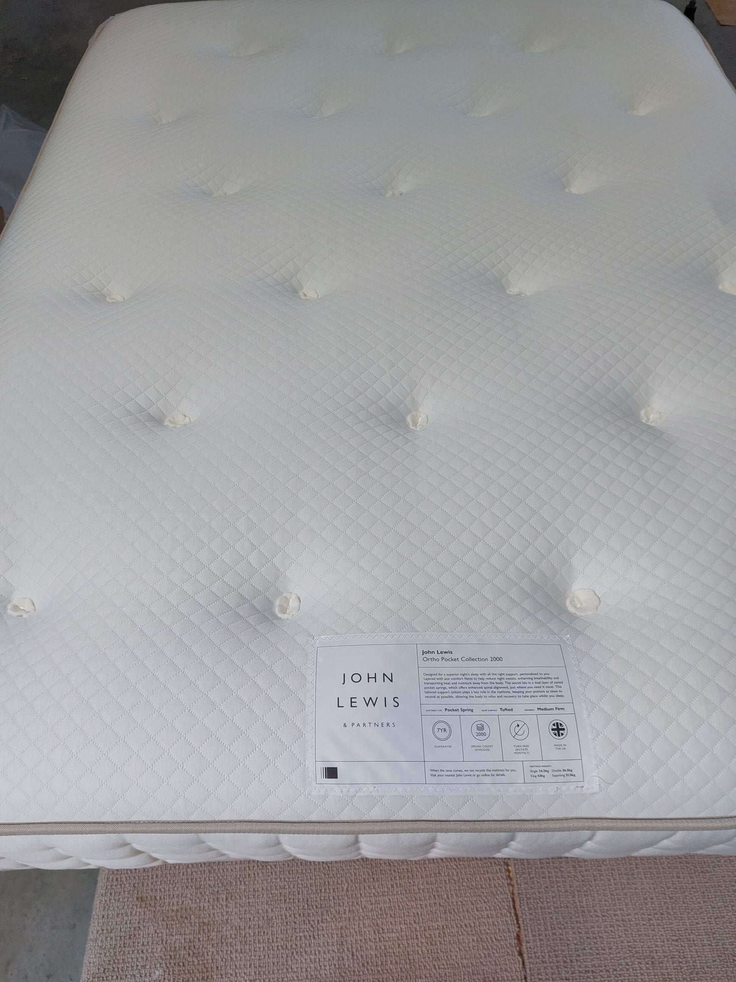 John Lewis Ortho Pocket Collection 2000 Pocket Spring Mattress, Medium/Firm Tension, King Size