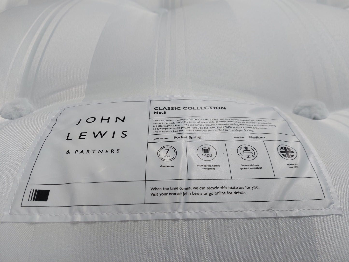 John Lewis Waitrose Wool NO. 3 Pocket Spring Mattress, Soft/Medium Tension, King Size