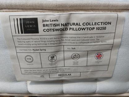 John Lewis British Natural Collection Cotswold Pillowtop 10250 Mattress, Regular Tension, King Size