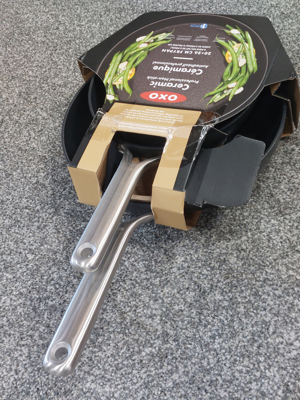 OXO Professional Hard Anodised Aluminium Ceramic Non-Stick Frying Pan Set, 2 Pie