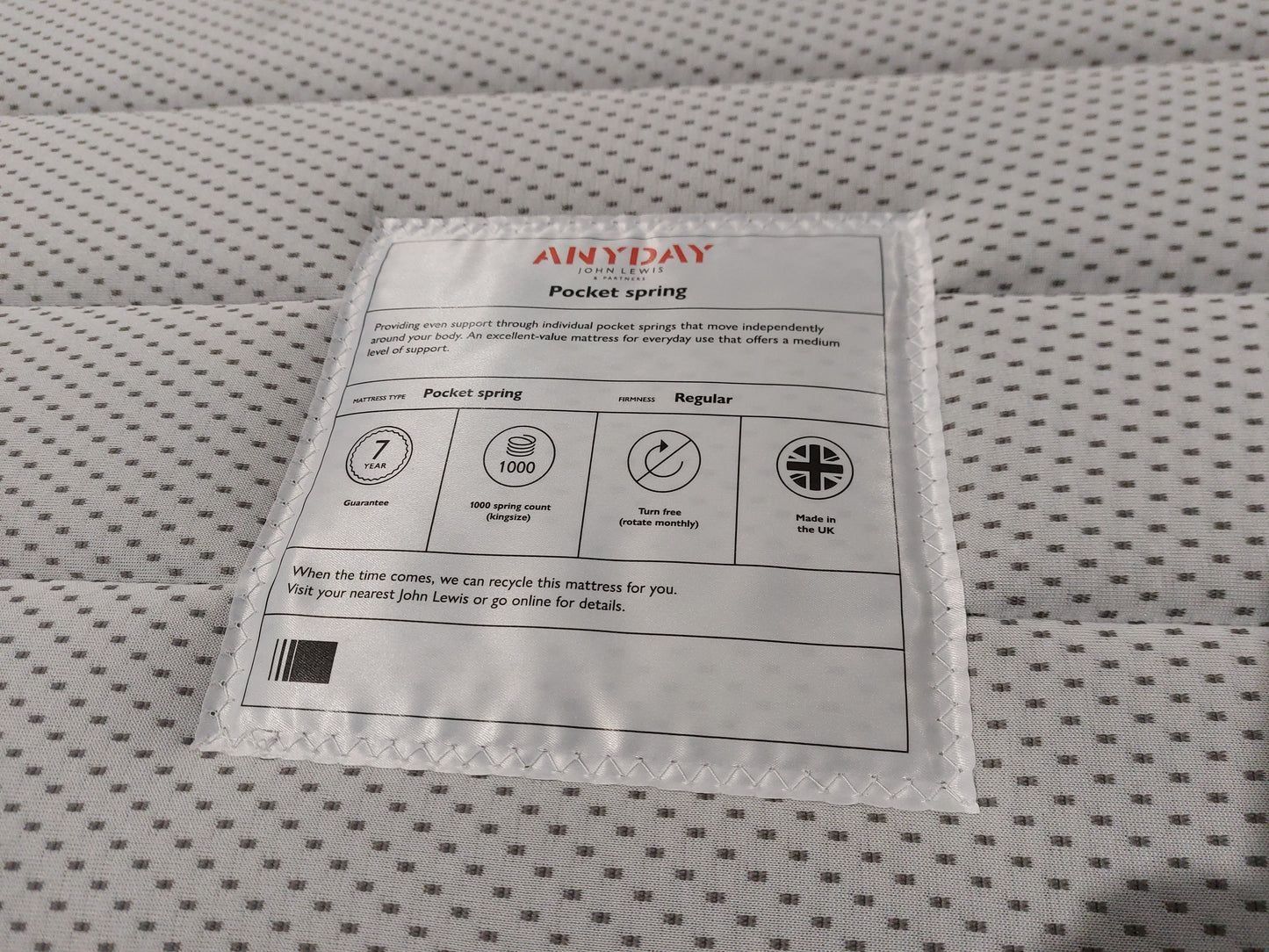 John Lewis Pocket Spring Mattress, Firm Tension, Double