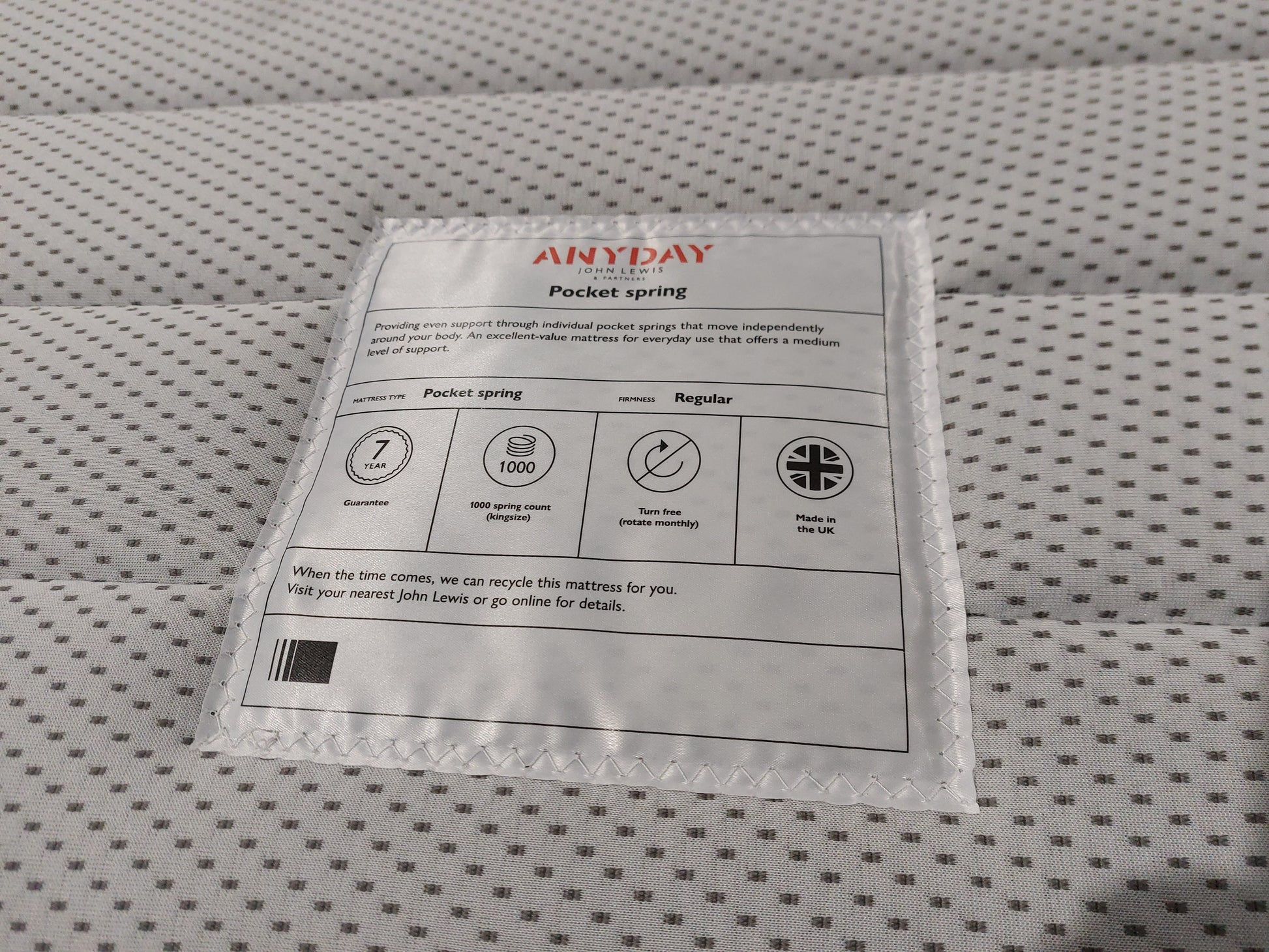 John Lewis Pocket Spring Mattress, Firm Tension, Double