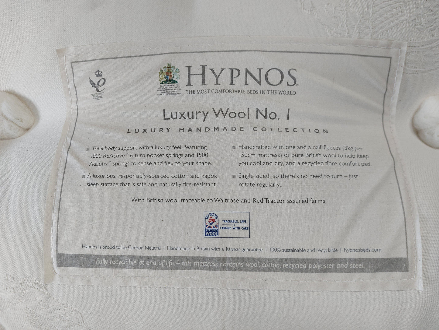 List - Hypnos Luxury Wool No.1 Pocket Spring Mattress