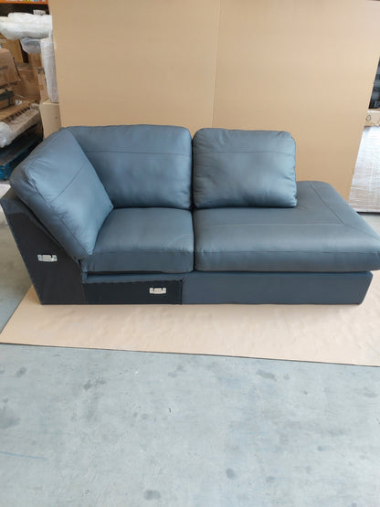 John Lewis Camden RHF Chaise Corner Leather Sofa, Dark Leg, Matt Navy