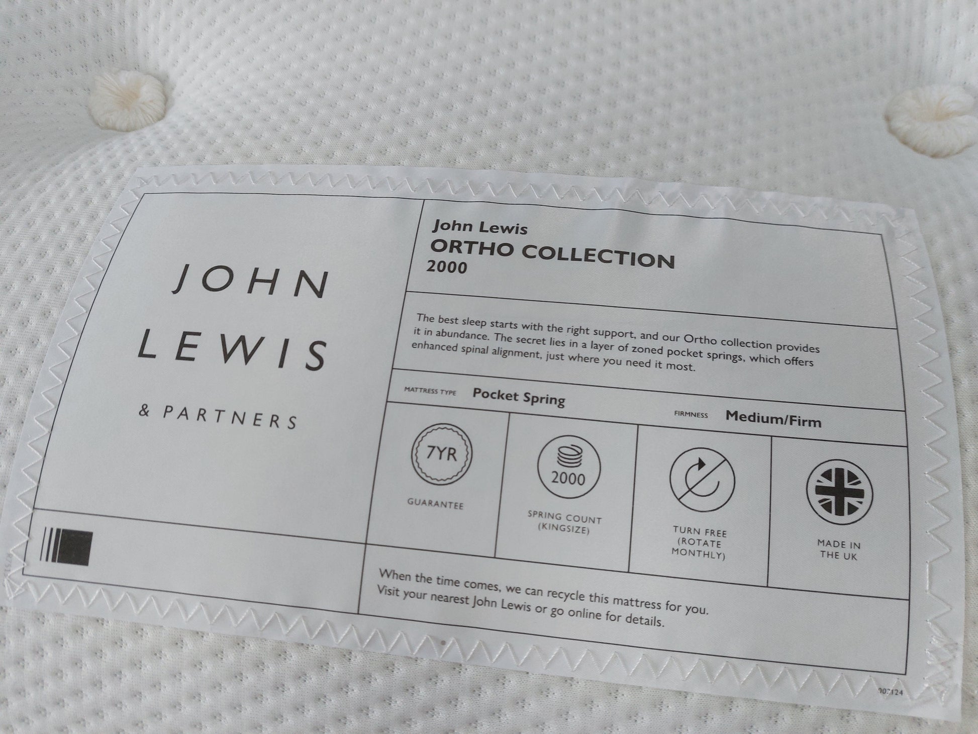 John Lewis Ortho Pocket Collection 2000 Pocket Spring Mattress, Medium/Firm Tension, King Size