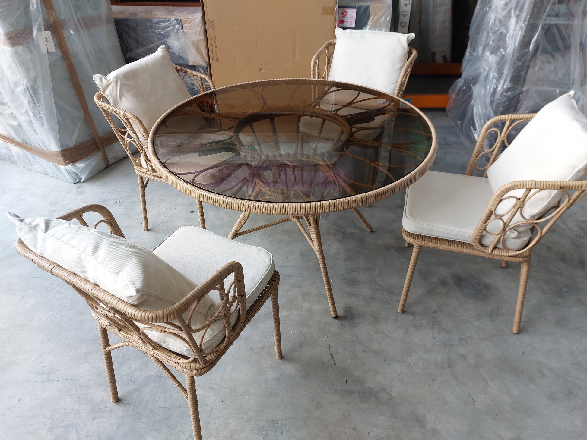 John Lewis Infinity 4-Seater Round Garden Dining Table & Chairs Set, Natural