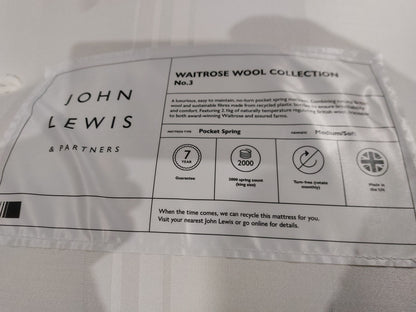 John Lewis Waitrose Wool NO. 3 Pocket Spring Mattress, Soft/Medium Tension, King Size
